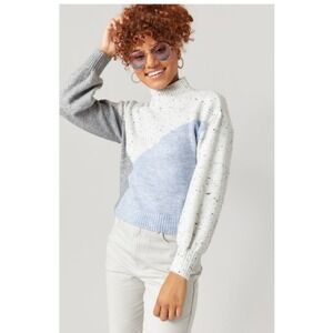 NWT Studio 19 Color‎ Block Sweater Mock Neck Pullover Knit Top Gray Purple XL